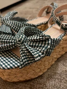 Loeffler Randall Green Gingham Bow Platform Sandals